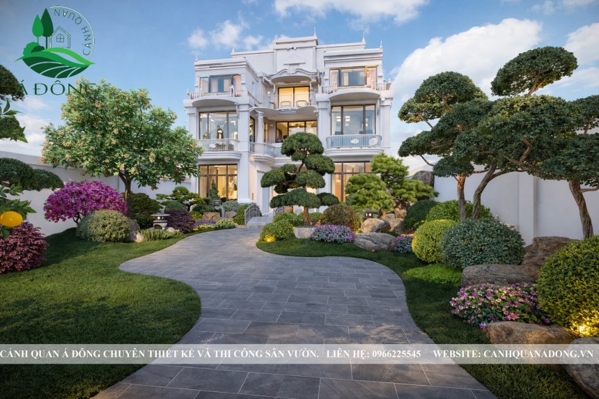 mẫu cảnh quan biệt thự đẹp với hồ nước và tiểu cảnh cao cấp