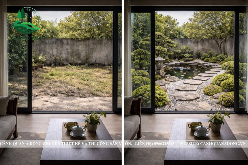 Toàn cảnh khu vườn Nhật Bản sau khi cải tạo từ sân vườn cũ xuống cấp