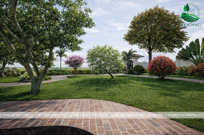 cảnh quan sân vườn phong cách quê Việt với cây bản địa và vật liệu mộc mạc